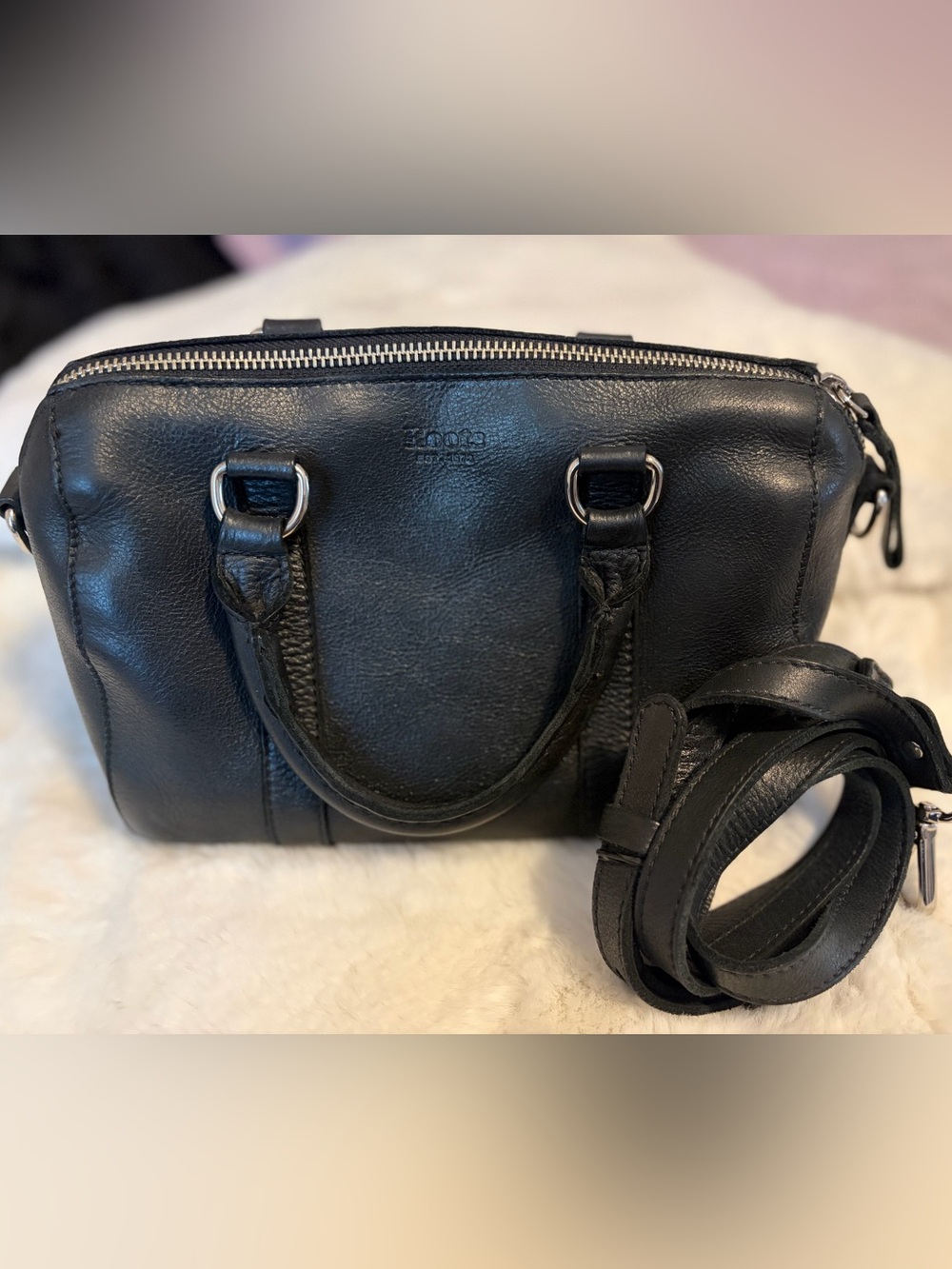 Roots Mini Banff Bag in Black Tribe Leather with Removable Strap and Insert!